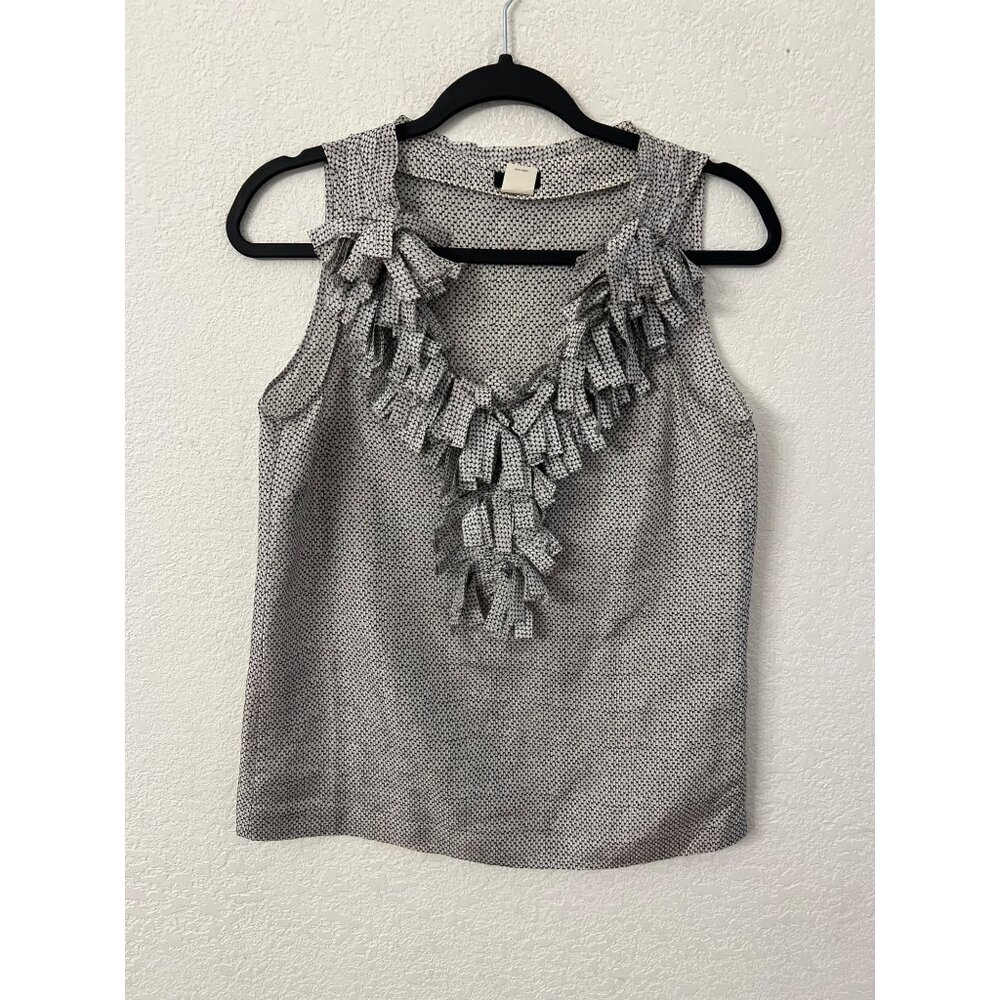 J.Crew Womens Sleeveless Ruffle Trim Silk Blouse Black & White women size 2